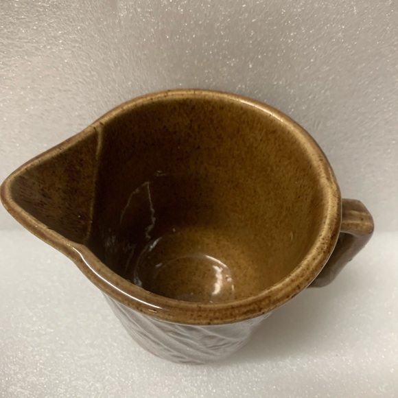 Vintage Brown Embossed Glazed USA Ceramic Cream Pitcher with Handle - Picture 2 of 6